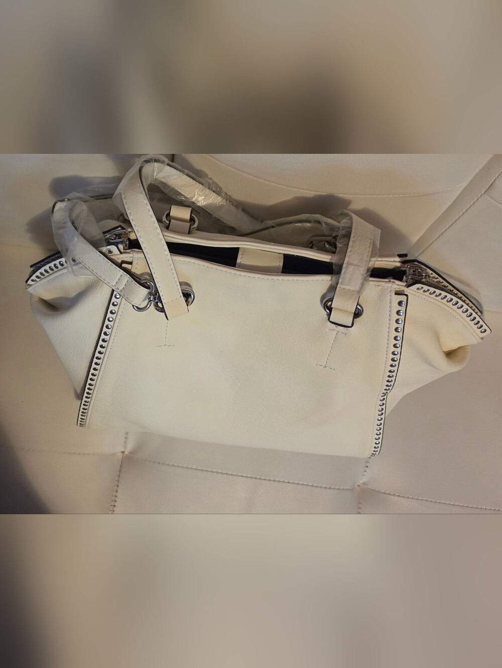 INC White Stud-Trim Shoulder Satchel